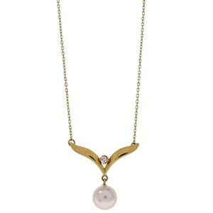 Mikimoto Pendant Necklace 18K Pearl Diamond Jewelry 155835